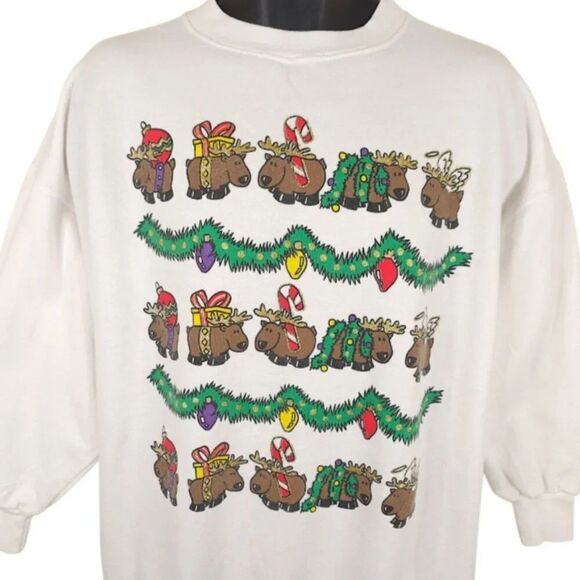 Unbranded Other - Vintage Christmas Sweatshirt Mens Size XL White 80s 90s Reindeer Tinsel